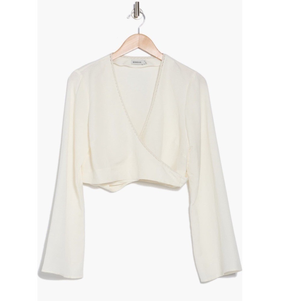 Simkhai Hailey Wrap Crop Top, White,‎ Size Small, Designer NWT